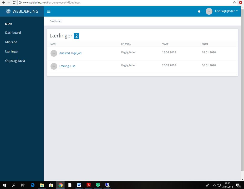 Klikk så på den lærlingen du ønsker å se på.