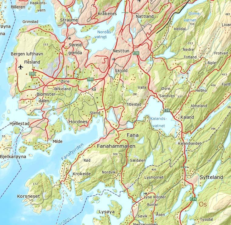 Nesttun Side 2 Planinnspill Figur 2: Oversikt over områdets beliggenhet i Fana. Tiltaket Området ligger i direkte tilknytning til eksisterende boligfelt i Fanastølen og Fanavollen.