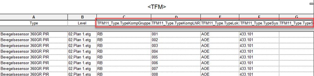 Alle objektene har nå fått tildelt kurs-nr. Det som gjenstår er å legge til et siste parameter som legger sammen alt til et TFM parameter.