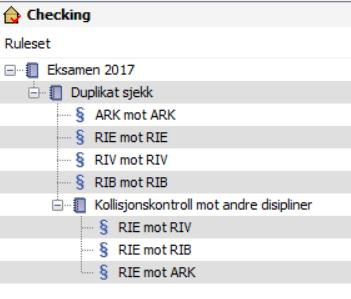 Solibri Valgte å lage noen regler som sjekker modellen min opp mot RIB, RIV og ARK samt egenkontroll.