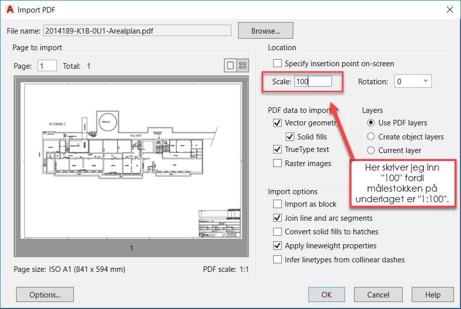 Startet med å importere PDF underlaget. Verktøyet ligger under fanen Home.