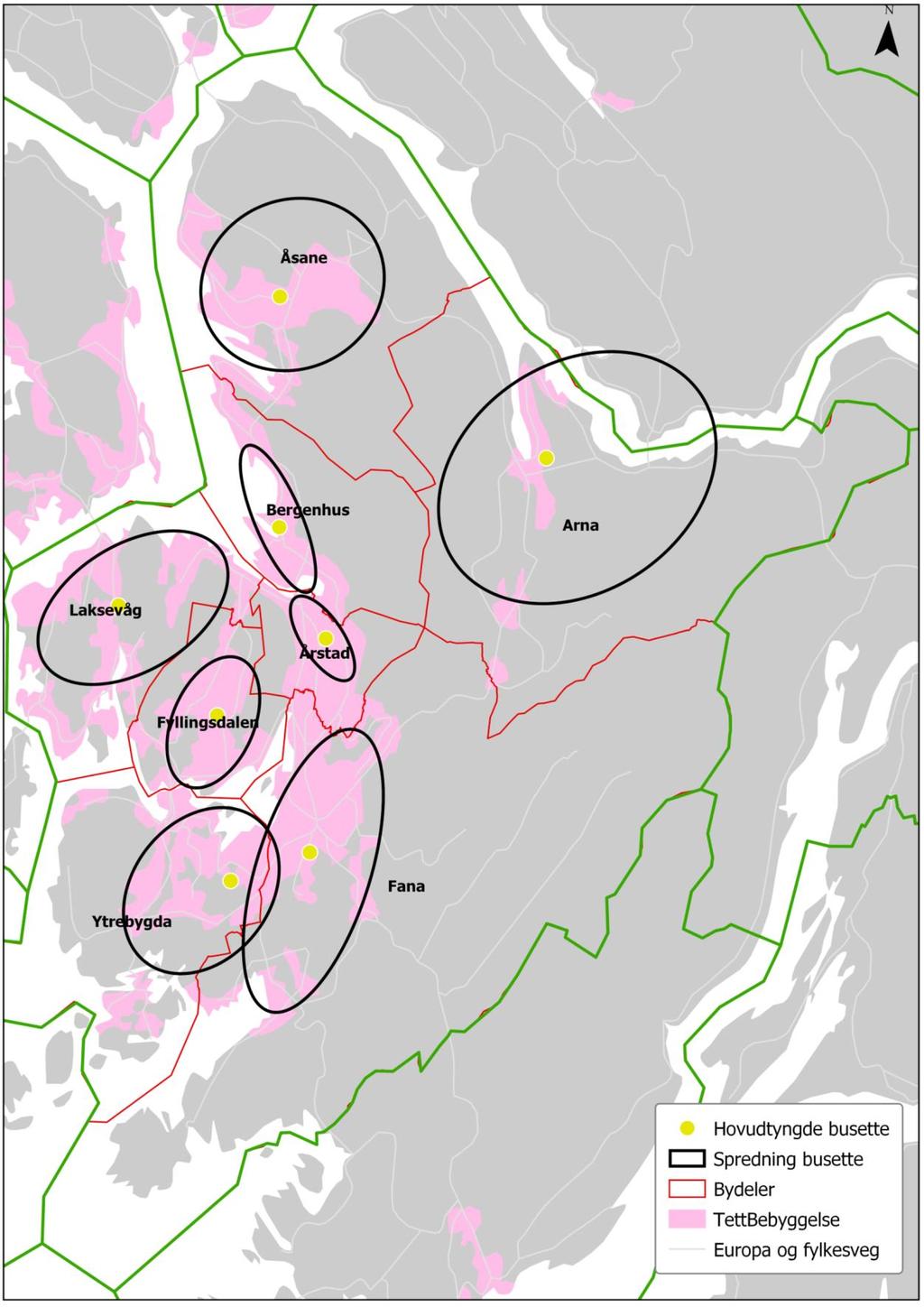 Figur 10: Kartet over kor innpendlarane frå bydelar i Bergen til Austevoll er busett Kartet viser informasjon om kor innpendlarane frå bydelar i Bergen til Austevoll er busett.