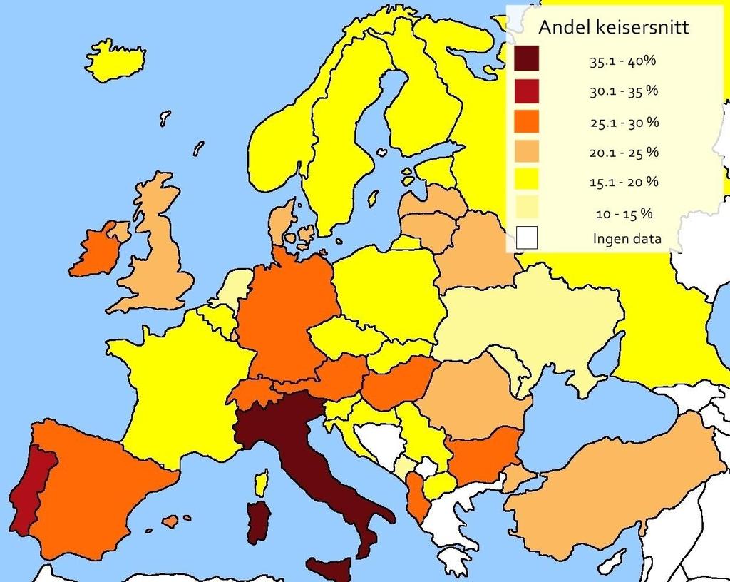 Figur 4: Andel keisersnitt i Europa.