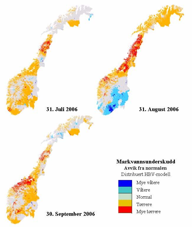 både Øst-, Sør- og Vestlandet 5-6 prosent av normalen, mens store deler av Trøndelag og Nord-Norge fikk mer nedbør enn normalt. Figur 1.