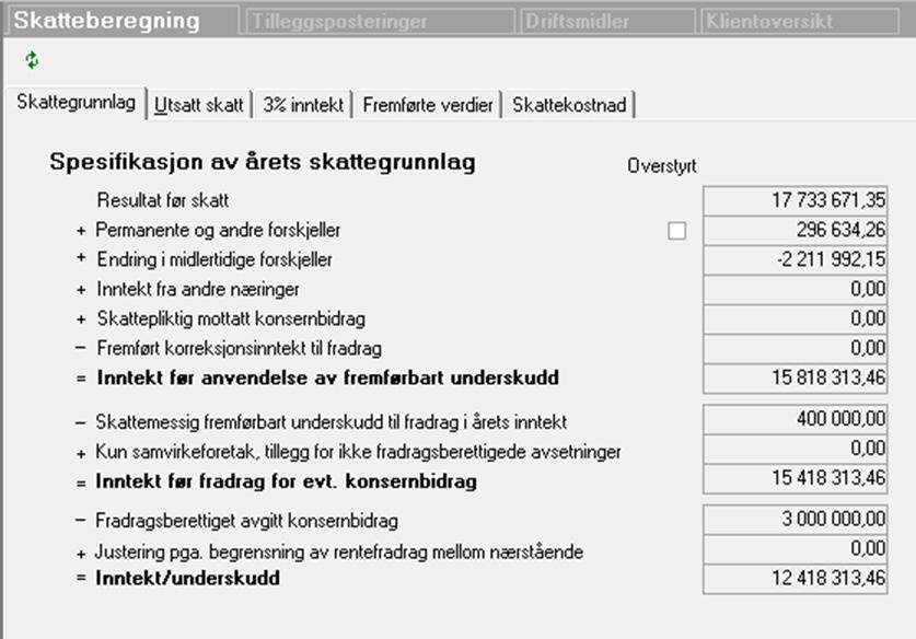 Skatteberegning og disponering Aksjeselskaper, samvirkeforetak og andre selskaper har skatteberegningen og disponeringen integrert.