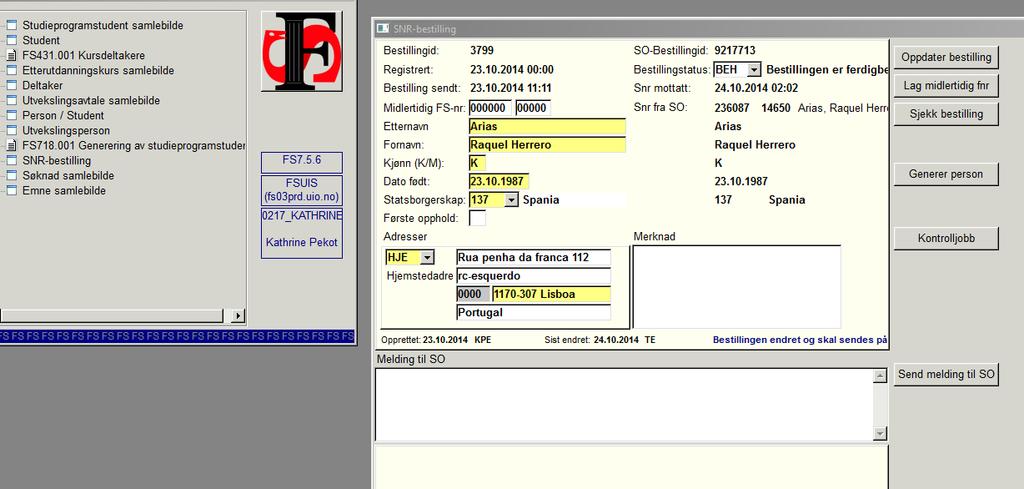 2. Generer person Etter at SNR bestillingsid er ferdigbehandlet, åpne SNR bilde igjen og trykk på «Generer person».