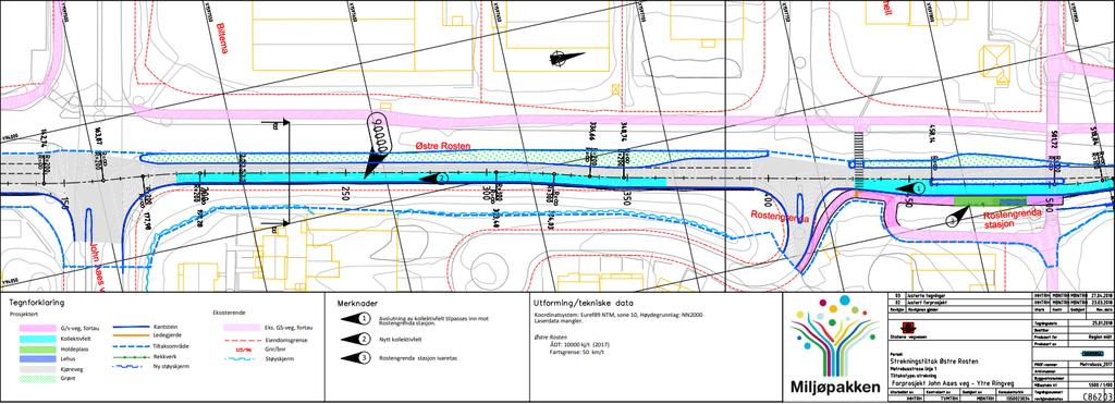 Side 9 Reguleringsplankart del 2/vegtegning C862, John Aaes veg til holdeplass Rostengrenda Illustrasjon av tiltaket tegning C862 Etablering av kollektivfeltet medfører inngrep i skråning mot