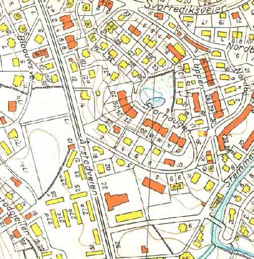 Årstadveien 16 Den aktuelle tomten er på i underkant av et mål. Kart fra 1957 viser at tomten opprinnelig var del av Årstadveien 14. Figur 10 1957 Kilde: Bergenskart.