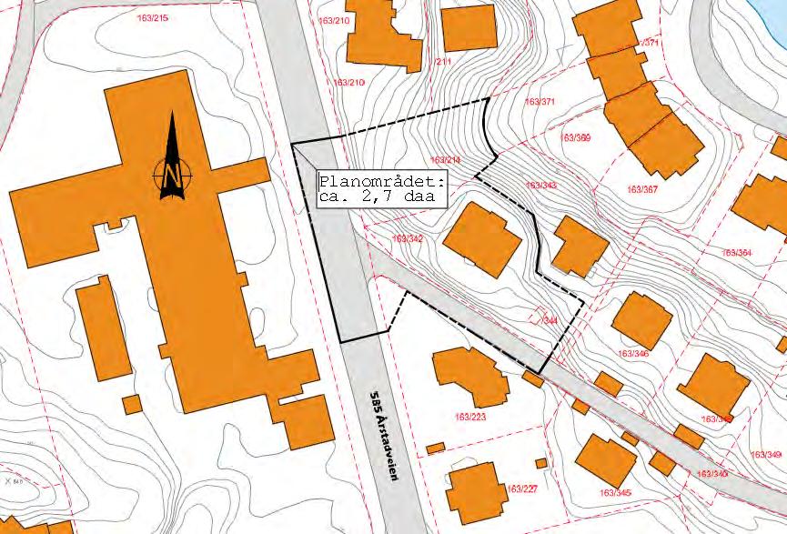 Planområdet Status Planområdet omfatter gnr. 163, bnr. 214, 342 og 344 m.fl.