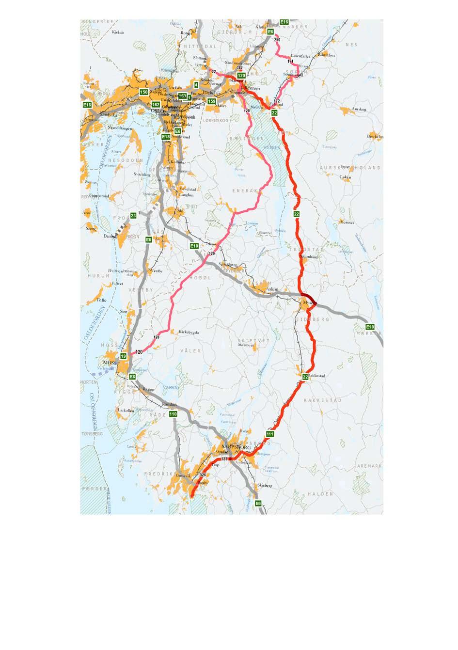 84 km E6 via Oslo 110 km og reisetid ca 80 min Rv. 22/rv.