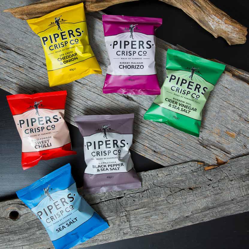 Prisbelønnet potetchips Pipers Crisp Prisbelønnet potetchips med fantastiske smaker. 12972 Cheddar & Onion 40g... 19,50 12971 Chorizo 40g.