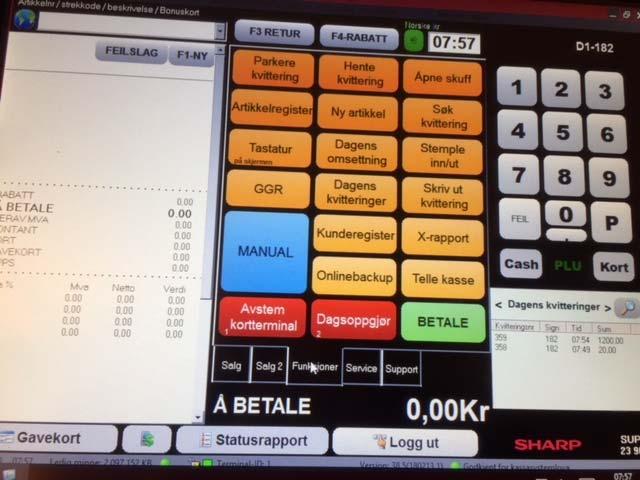 Avslutning av kassa: Trykk på fanen «funksjoner» nederst på siden.