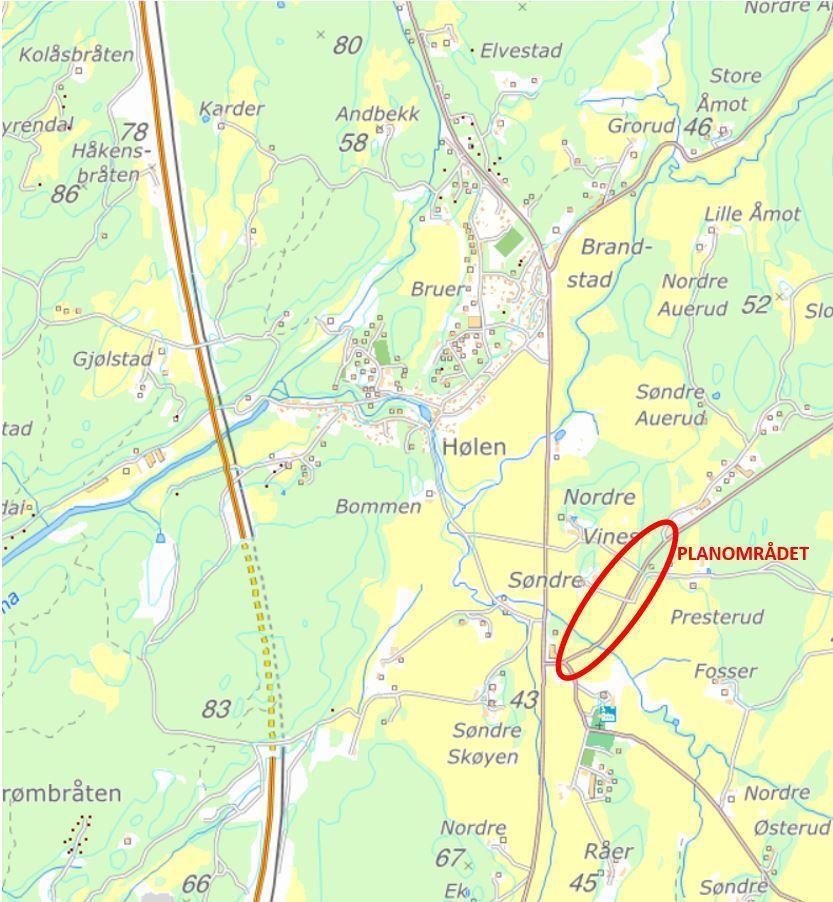 PLANBESKRIVELSE 12 5 Eksisterende forhold 5.1 Beliggenhet Planområdet ligger langs Hobølveien i Hølen i Vestby kommune, sør for Hølen sentrum og rett nord for Såner kirke.