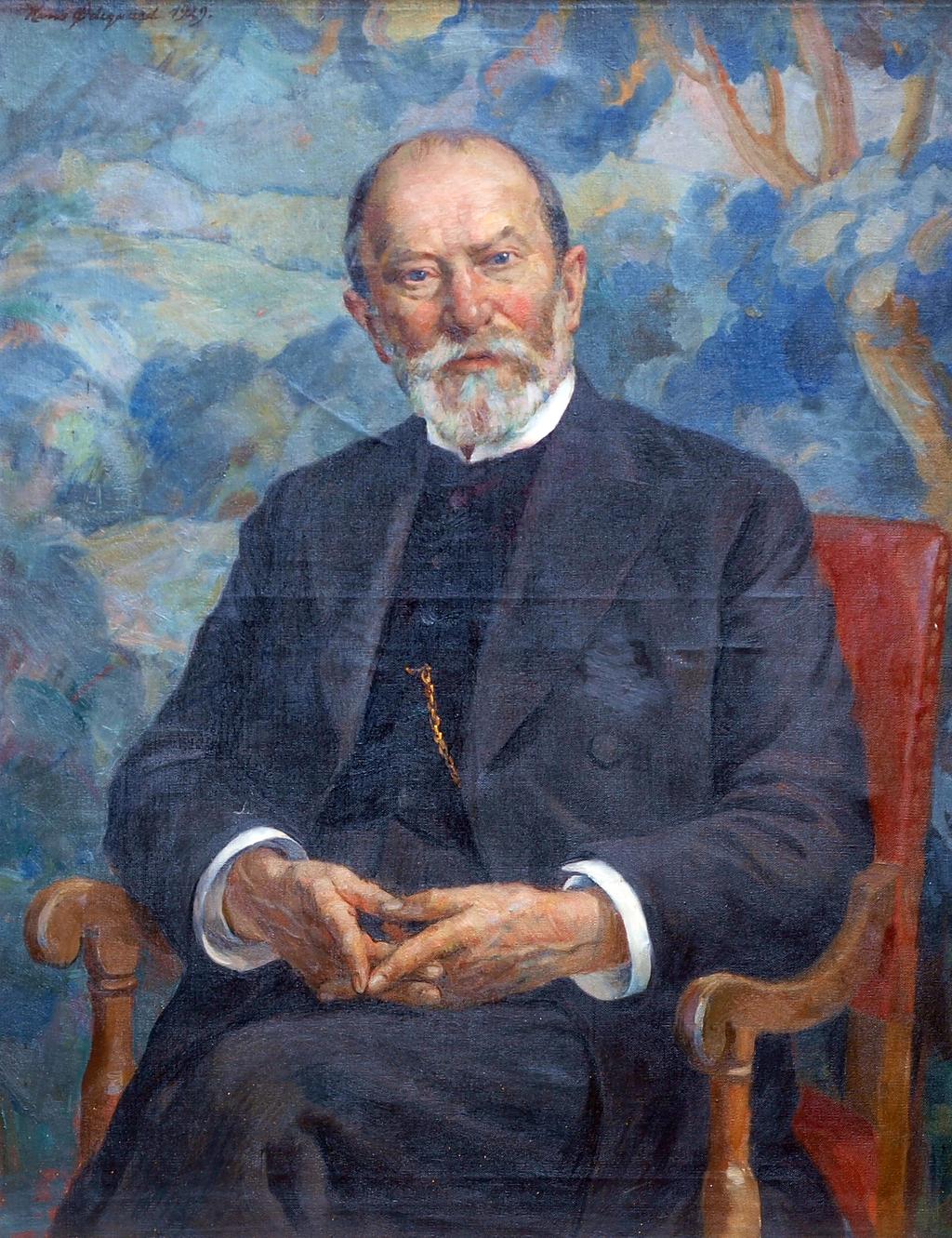 Figur 3 Professor Søren Bloch Laache (1854-1941), malt av Hans Ødegaard (1876-1943). Foto: Øivind Larsen «Disse (hovedbygningene, forf.kommentar) var litet hensigtsmæssige, de nyopførte kanske mindst.