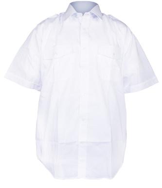 : 857 Lang arm Skogholt uniformskjorte, lang arm, hvit med slitekant og skulderklaffer.