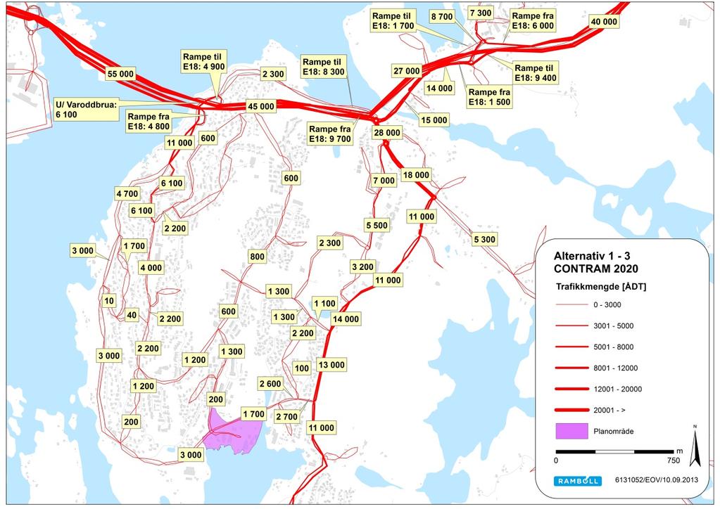 4.2 Alternativ 1-3: Utbygging av kontor engineering-virksomhet - med vegtiltak Dette kapittelet viser virkninger på vegnettet som følge av en utbygging av planområdet, med to nye ramper i