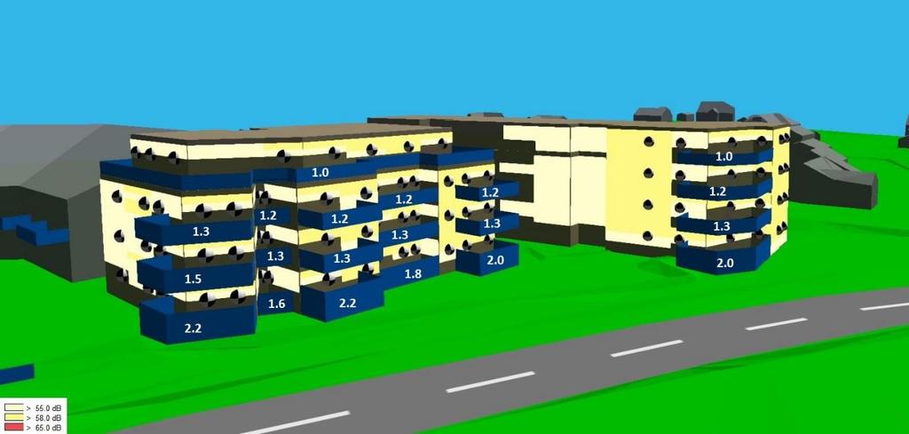 Støyrapport Rådhusveien 7 / Moenskogen 15 Figur 4-3: Nødvendige høyder på tette balkongskjermer for hver etasje og leilighet. For fjerde etasje, er 1,0 meter tilstrekkelig for alle leiligheter.