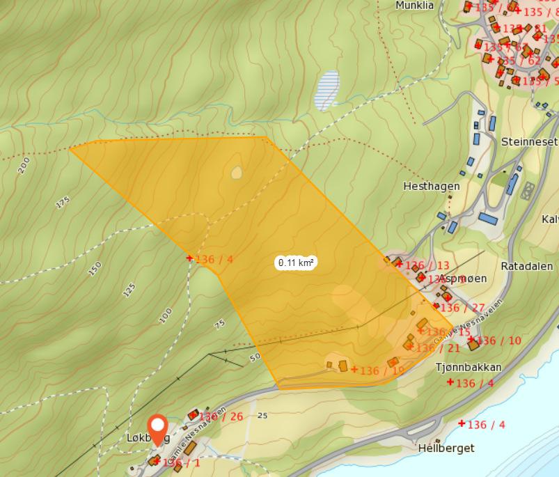 Kartet viser at grunnen som er planlagt utbygget sannsynligvis vil være lite egnet til infiltrasjon. Det bemerkes uansett et infiltrasjonen vil være svært liten på frossen mark.