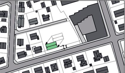 Her må en ta høyde for 8 meter byggegrense fra eksisterende bygning med tanke på brannsikkerhet. Alternativ 3 Rive eller flytte all bygningsmasse på tomta, slik at en kan jobbe med hele tomta.