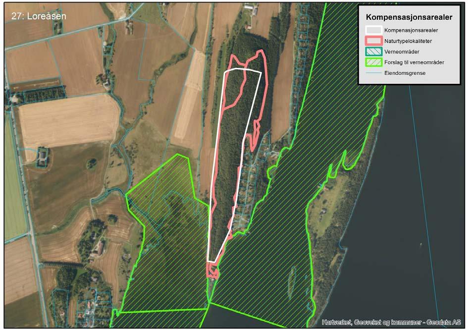 54 av 92 Kompensasjonsareal 27 Loreåsen (A-lokalitet) (144 daa) Kort naturfaglig beskrivelse (for detaljer, se kartleggingsrapport Bane Nor 2016).