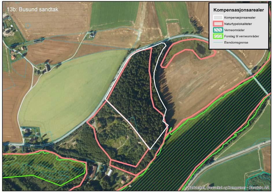 68 av 92 Kompensasjonsareal 13b Busund nord (A-lokalitet) (46 daa) Kort naturfaglig beskrivelse (for detaljer, se kartleggingsrapport Bane Nor) Kompensasjonsarealet består av gammel lavlandsgranskog