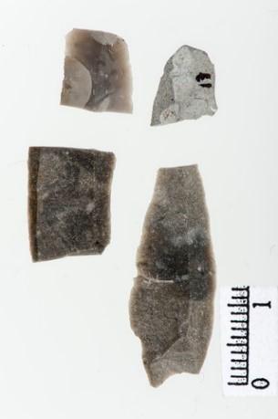 T 20981. Funn av flintredskaper fra steinalderlokalitet 4 A, Foldsjøen. Delvis undersøkt i 1986 av Lil Gustafson.