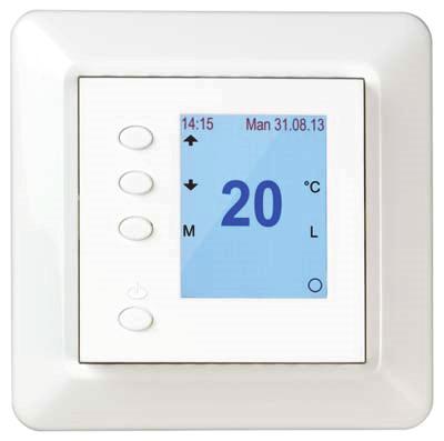 kombinert termostat og regulator i samme enhet. Den har en enkel og selvforklarende meny.