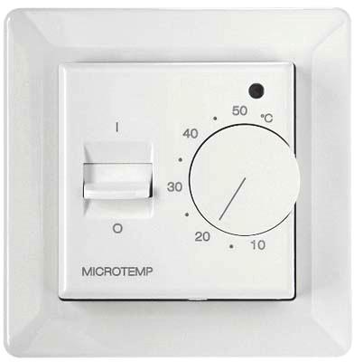 Termostater MTC-MEC-MCD, Micro Matic Microtemp termostatserie for innfelling i veggboks. Tilpasset S16,RS16 og UNI systemet. Temperaturområde 0-40 gr.c. Polarhvit. MEC uten sparetemp.