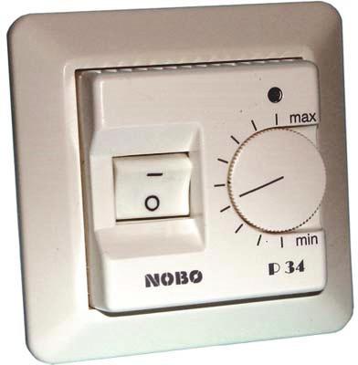 Effektregulator for varme, Nobø Tilpasset Elko serie med 2 polet bryter for innfelt eller påveggs montering. Effektregulatoren kan kalibreres og er utstyrt med betjeningssperre. Polarthvit.