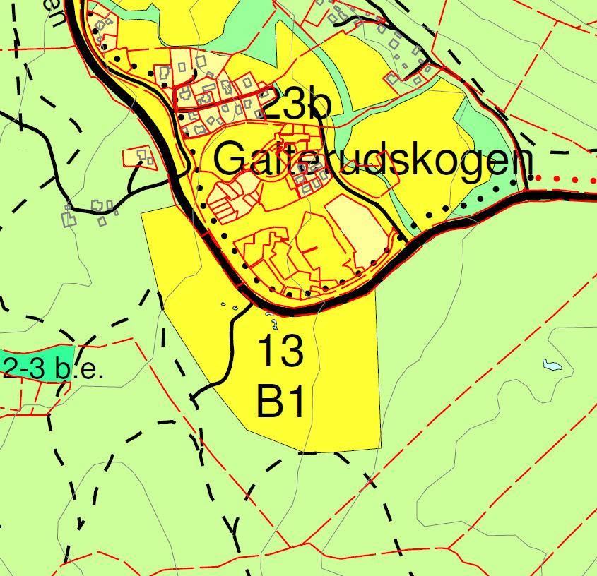 Område 13 Åsmarkvegen. Status: Endret avgrensning av området Fakta/informasjon: Områdene omfatter arealer nedenfor og sørøst for Åsmarkvegen.