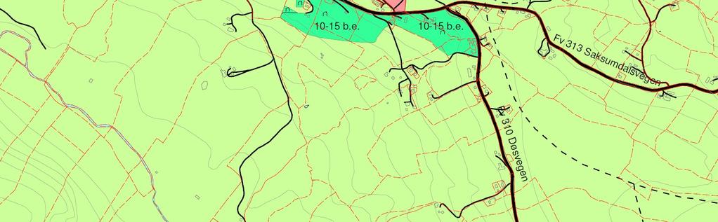 Saksumdalen: Avgrensningen av eksisterende områder justeres noe, og noen områder tas ut i forhold til tidligere kommuneplan.