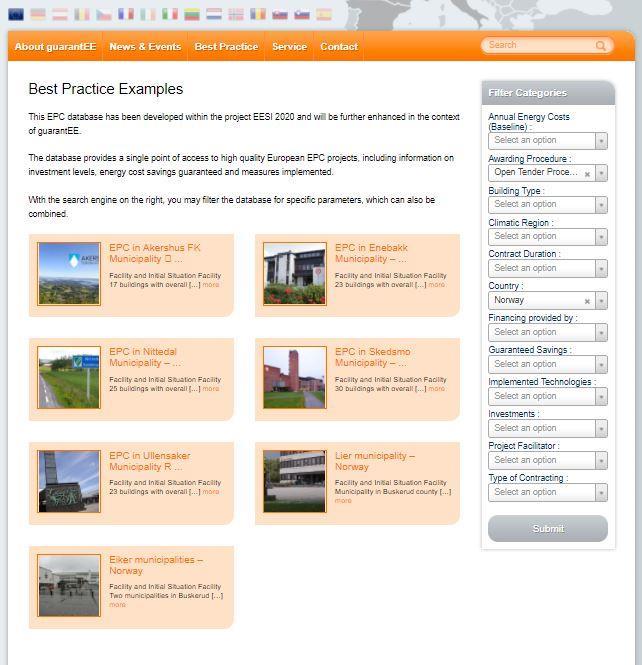 Best Practice Database Gode eksempler på EPC-prosjekter fra hele Europa Søkemuligheter