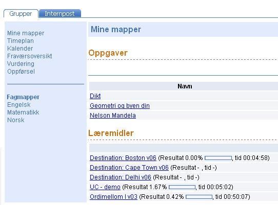 Slik ser Kunnskap.no ut for eleven rett etter innlogging.