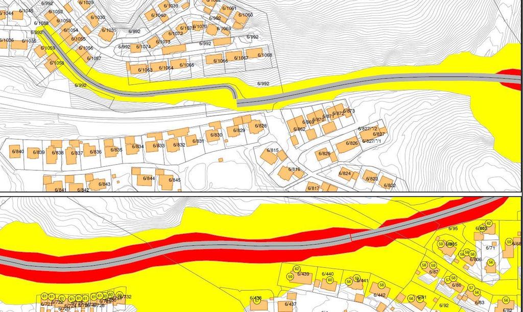 STØYUTREDNING 11 (22) 5. RESULTATER 5.1 Støysonekart Det er beregnet støysonekart med gul og rød sone for begge alternativer i høyde 4 meter.