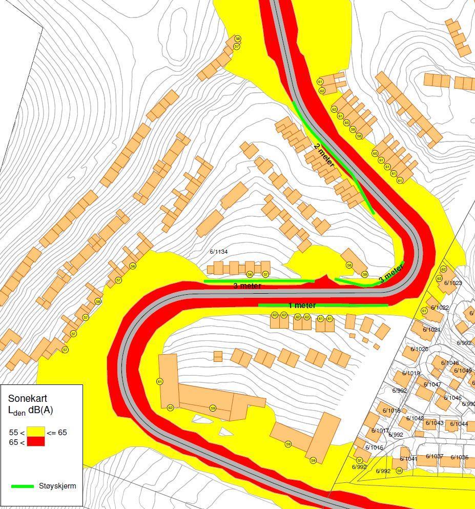 18-(22) STØYUTREDNING Figur 8 Støysonekart alternativ 2