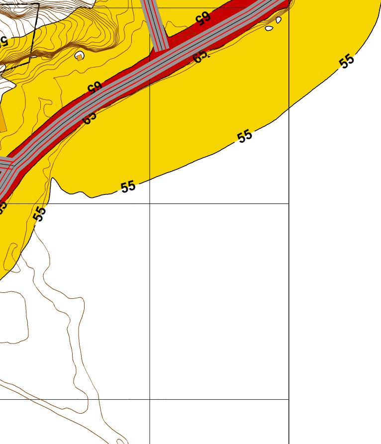 refleksjoner: 1 Beregningshøyde: 1,5 m Støynivå L den db(a) 65 <= 55 <= < 65 Tegn og symboler Eksisterende bygg Høydekote