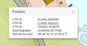 Når man klikker på ønsket kartobjekt kommer mer informasjon om objektet opp i en egen informasjonsboks. Dette er informasjon hentet fra eieren av datasettet.