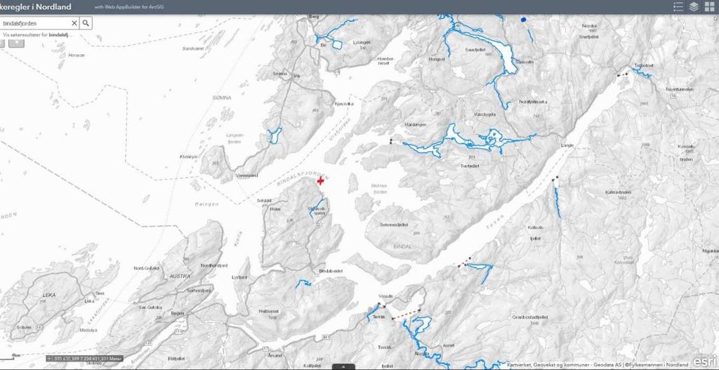 Anadrome vassdrag Når det gjelder anadrome vassdrag er det Eidevassdraget (10,5 km) som har betydelig oppgang av laks og ørret. Fiskeroselva er den nærmeste, med en redusert bestand av sjøørret.