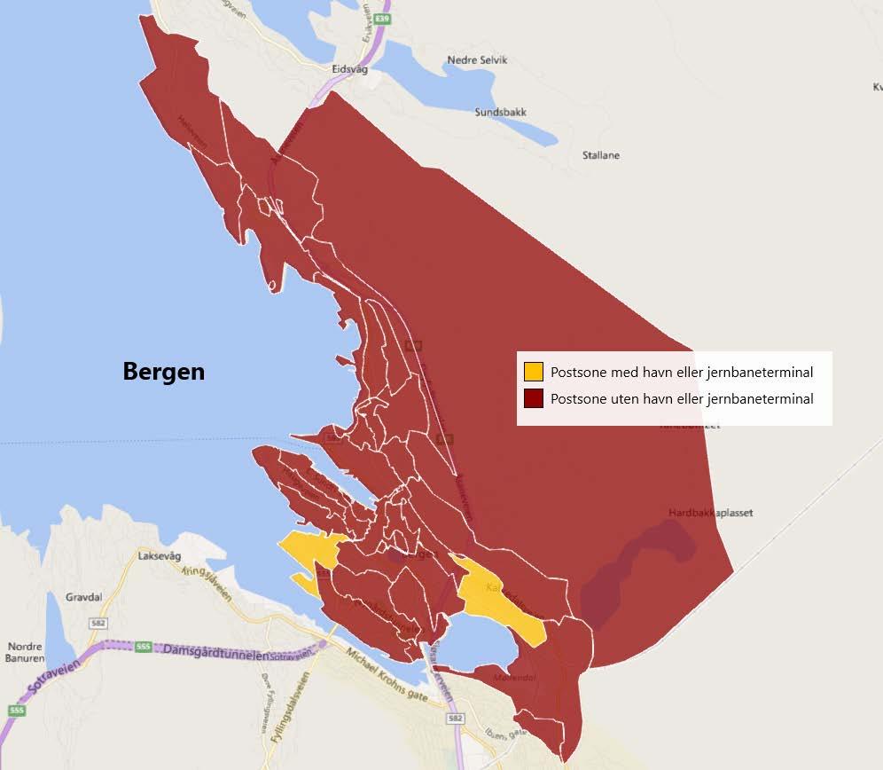 7 Bergen 7.1 Introduksjon For Bergen studeres to geografiske aggregeringsnivåer: Bergen og Bergen. Disse områder er definert og omtalt i kapittel 2.4. Figur 7.