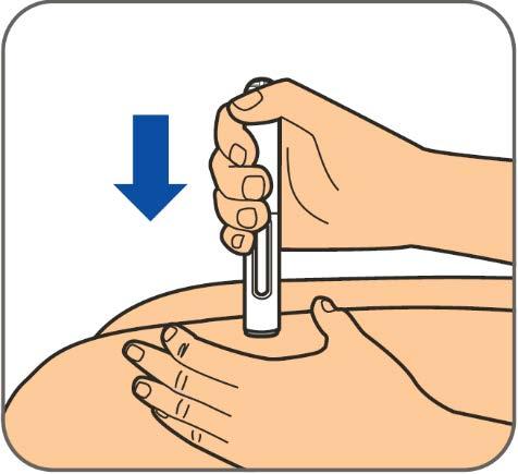 Du må aldri sette kanylehetten på igjen. Trinn 4: Strekk forsiktig ut huden på det rengjorte injeksjonsstedet.