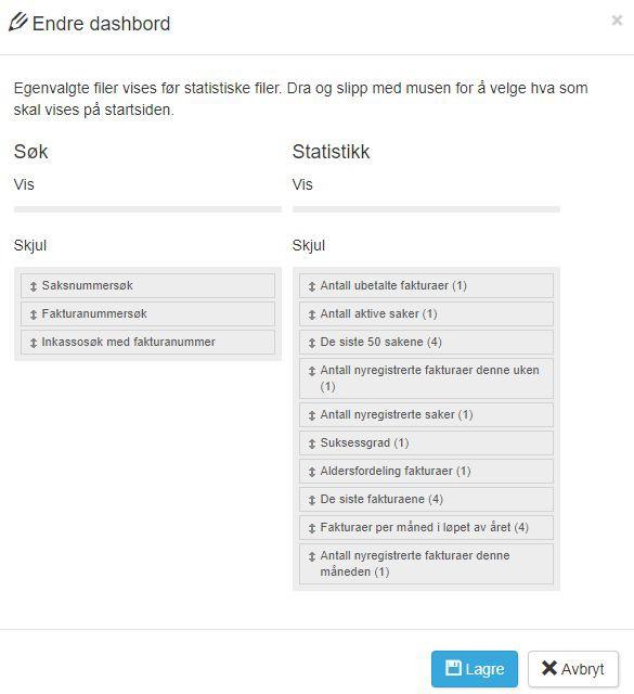 Her kan du velge mellom statistikker på saker og