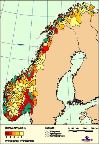 2 viser geografisk fordeling av diabetes fotteam. Nord for Trondheim er det rapportert to fotteam og i sørlandsregionen null.