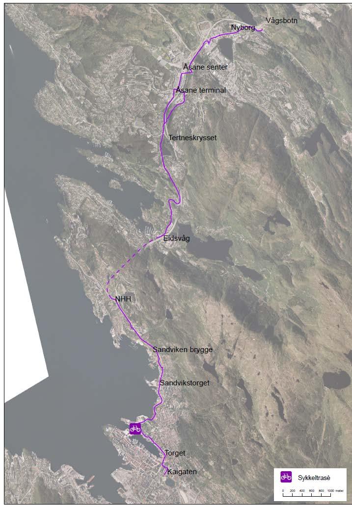 5 Planlegging av hovedsykkelrute fra sentrum til Åsane Bystyrets har vedtatt at det skal utredes og planlegges en sammenhengende høykvalitets sykkelløsning fra Sentrum til Åsane parallelt med