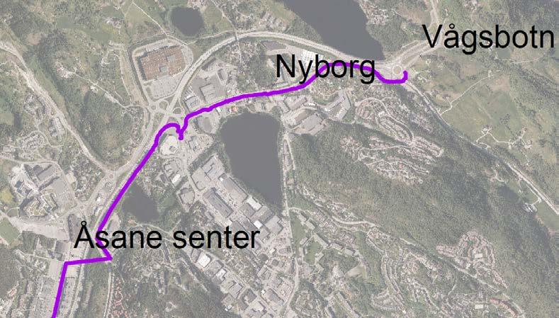 Løse kobling til bybaneholdeplass, bussterminal og sykkelruter i Hesthaugvegen. Vise løsning for kryssing av E39 i Hesthaugkrysset 5.