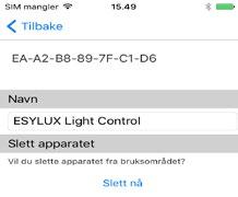 Betjening via Bluetooth-app Skjermbilde for enhetsvalg Slik oppretter du Bluetooth-forbindelsen: 1. Start appen ESYLUX LIGHT CONTROL.