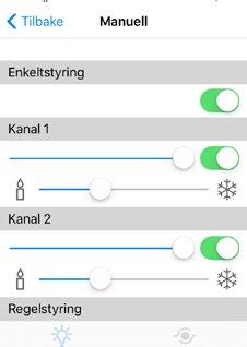 Appmenyen <Manuell> 11.2 Endre lysstyrke og fargetemperatur Du kan stille inn lysstyrken og fargetemperaturen for hver kanal enkeltvis eller samlet for alle kanalene.