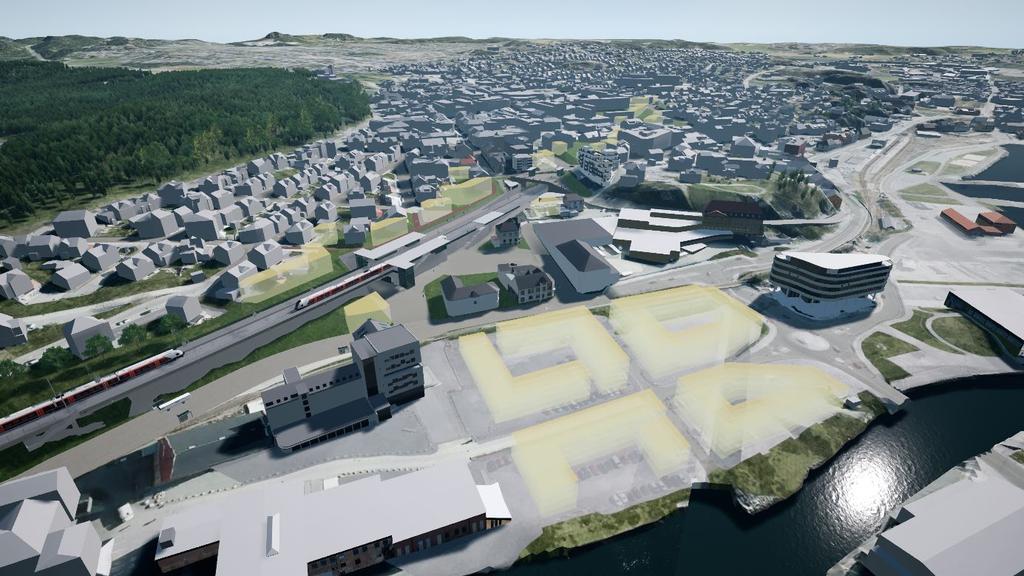 Figur 1-7: Nivå 1: Parkmessig opparbeidelse av arealene. Kilde: Stasjonsmodeller for Larvik stasjon utarbeidet av NOAV for Bane NOR.