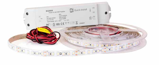 LED-strips Pro-sett Quick LED-bar Qi LED-strips Pro-sett består av driver med Push Dim på 50W og 5 meter LED-strips. Settet leveres med strips i IP54 for montering i bl.a. våtrom.