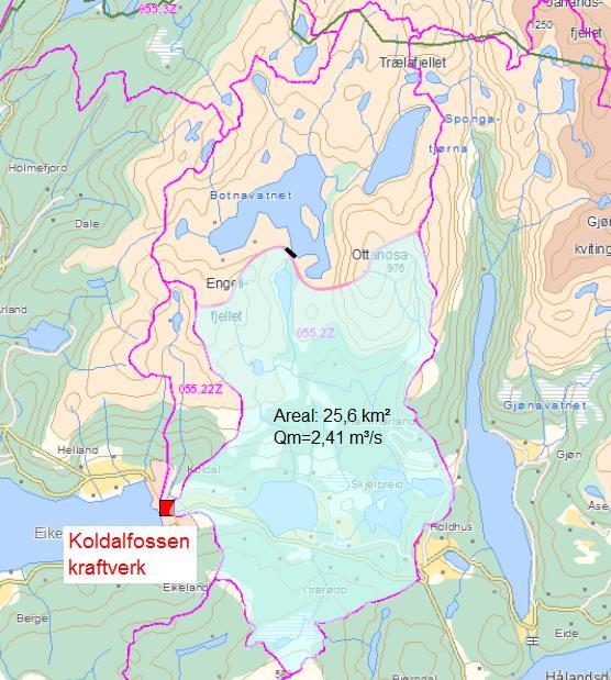 KOLDALSFOSSEN KRAFTVERK Planlagt Koldalsfossen kraftverk i Fusa kommune skal utnytte fallet i Koldalsfossen mellom høydekotene 0 m og 37 m (figur 2).