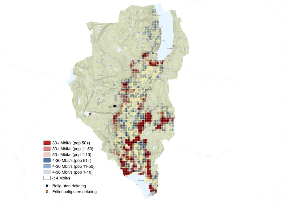 Figur 38. Geografisk bredbåndsdekning i Lier kommune. 4.